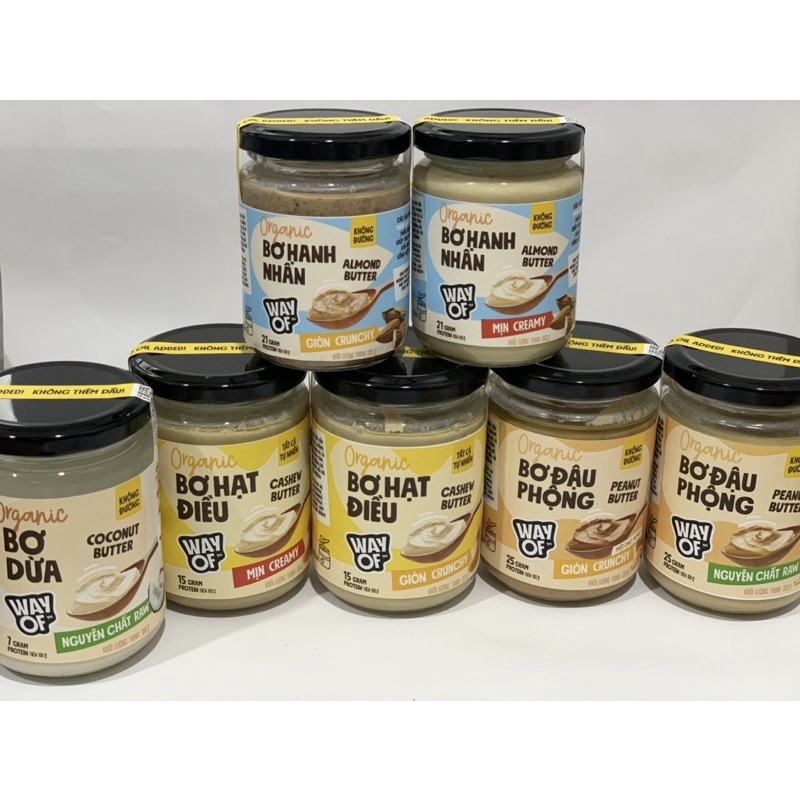 Organic Butter( Peanut, Cashew, Coconut, Almond) Bơ Đậu Phộng, Bơ Hạt Điều, Bơ Dừa, Bơ Hạnh Nhân