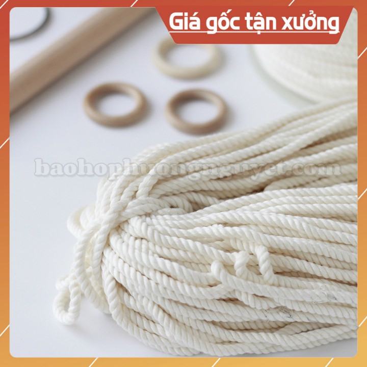 DÂY THỪNG MACRAME COTTON, dây thừng trang trí xoắn size 5mm