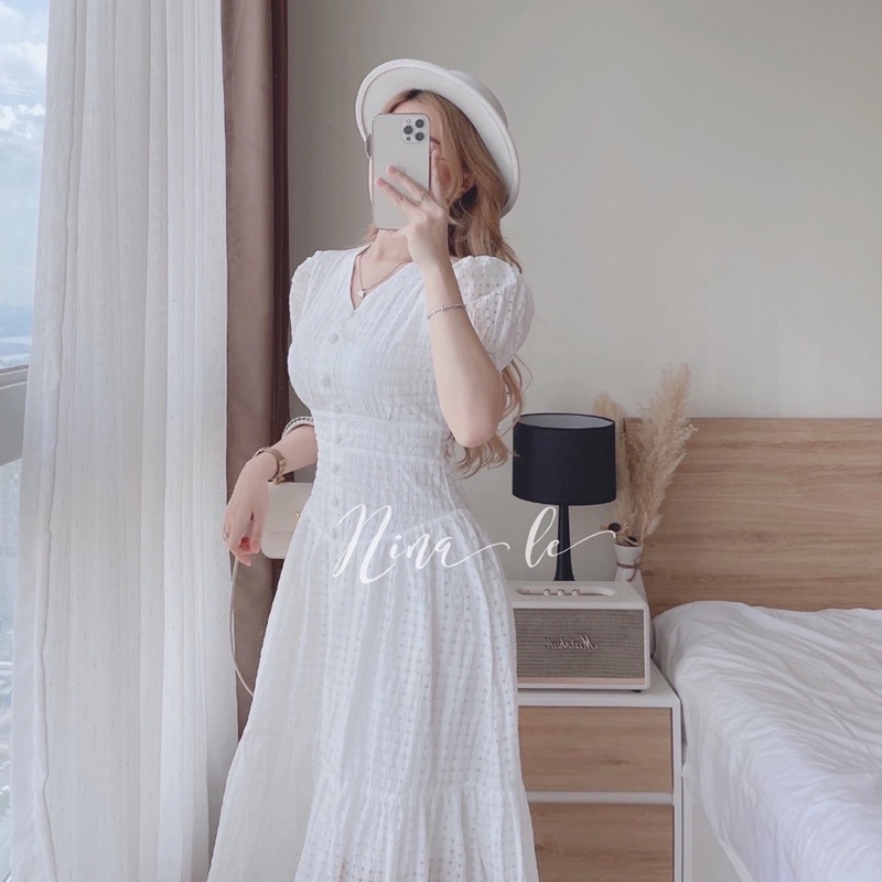 Maxi trắng lưới ô nina le
