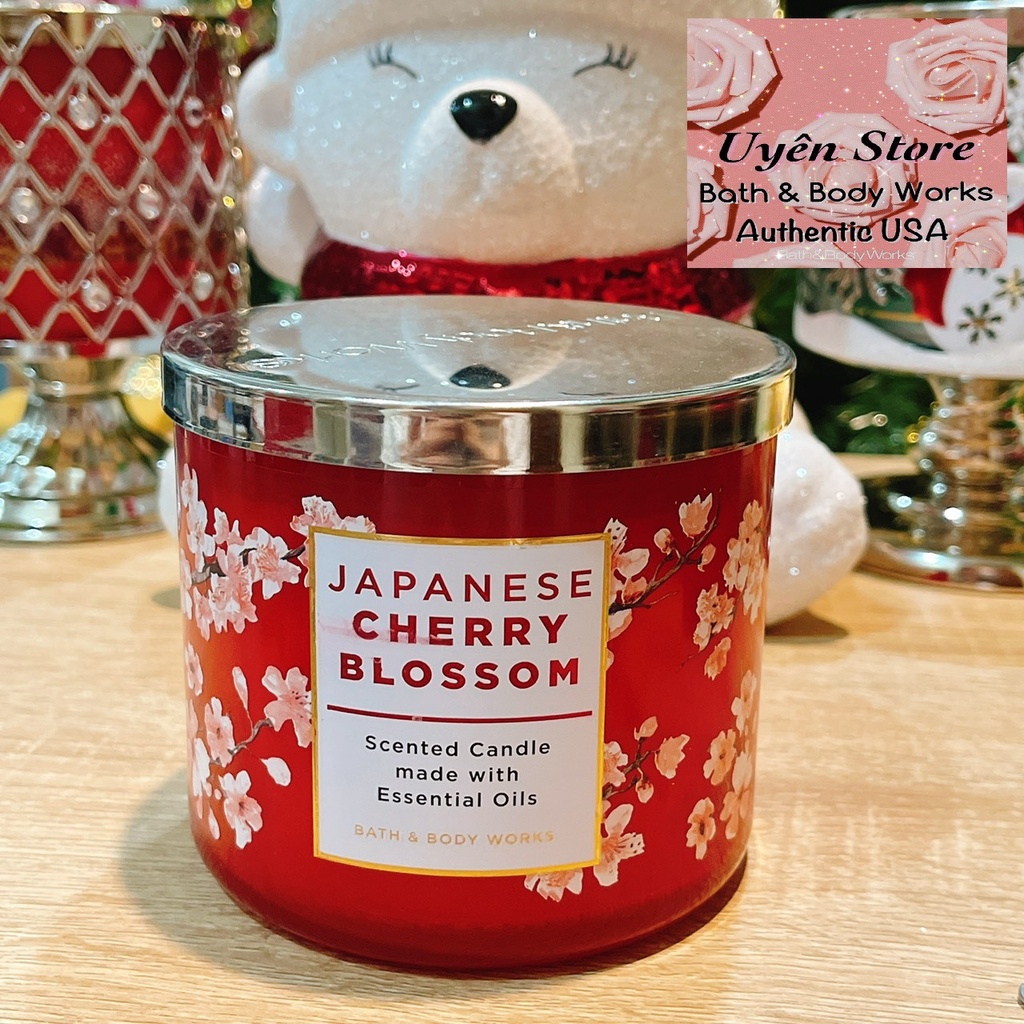 JAPANESE CHERRY BLOSSOM - Nến Thơm 3 Bấc Bath &amp; Body Works Usa