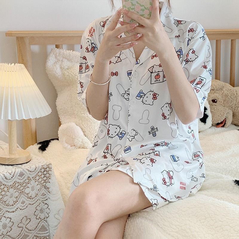 Bộ Đồ Ngủ Ngắn Tay Dáng Rộng Thời Trang Mùa Hè Ngọt Ngào Dành Cho Nữ Sinh