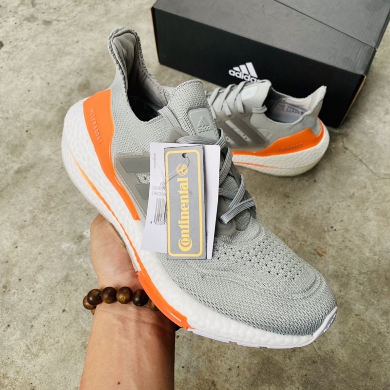 Giầy ultraboost 2021 xám phối cam nam, giầy chạy bộ
