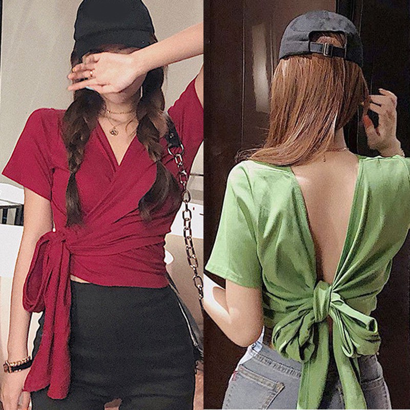 Áo Croptop Tay Ngắn Thiết Kế Hở Lưng Quyến Rũ | BigBuy360 - bigbuy360.vn