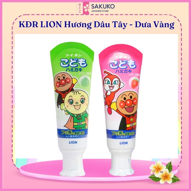 Kem đánh răng LION hương dưa vàng - dâu tây Nhật Bản cho bé (40g)- SAKUKO