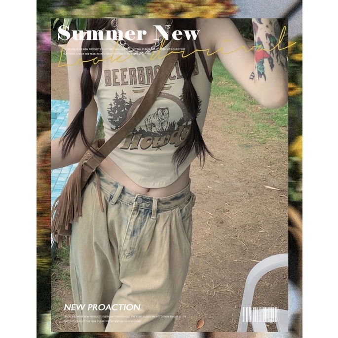 Ethelgirl Áo Croptop Sát Nách Hoạ Tiết In Thiết Kế Quyến Rũ Cho Phái Nữ