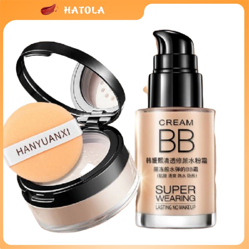 Combo trang điểm makeup kem nền che khuyết điểm và phấn phủ kiềm dầu lameila HT-TL144