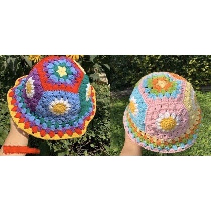 NÓN LEN MÓC HOA CÚC SẮC MÀU- NÓN GRANNY SQUARE RÁP CUTE LẠC LỐI
