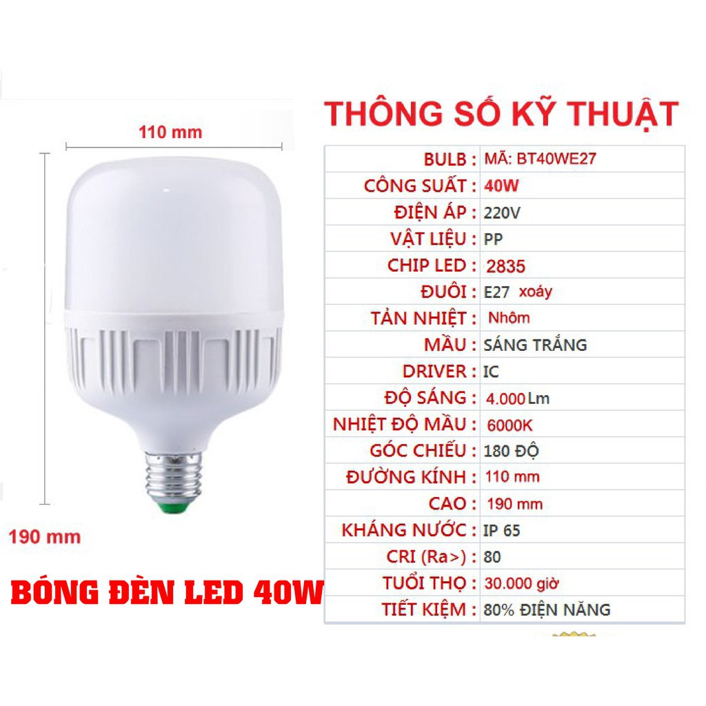 [RẺ NHẤT SHOPEE] BÓNG ĐÈN LED 40W ĐUÔI XOÁY -  TRỤ TIẾT KIỆM ĐIỆN NĂNG