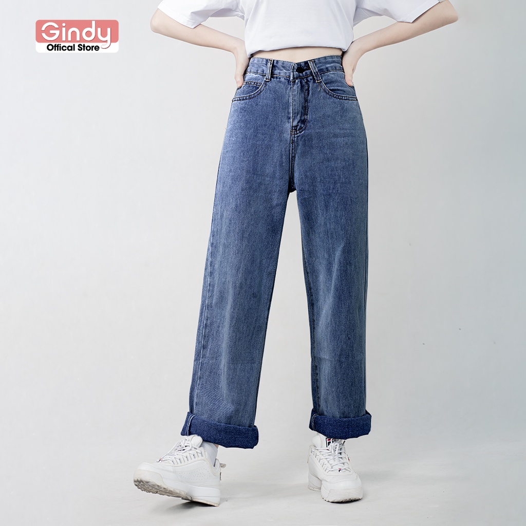 Quần Jean nữ lưng cao co giãn ống rộng GINDY baggy dáng suông phong cách Hàn Quốc năng động trẻ trung Q006