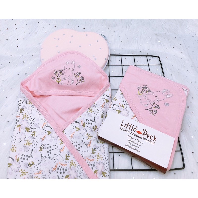 Chăn ủ cho bé sơ sinh 2 lớp Little Duck vải cotton 76x76cm mềm mại nhiều hình đáng yêu Bunakids PN20