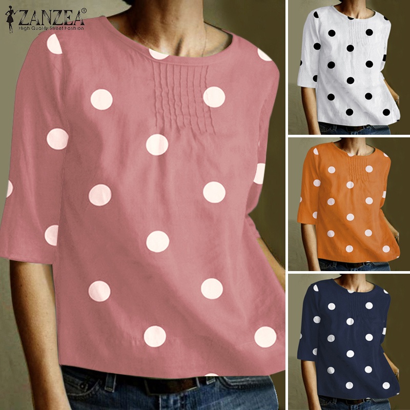 Zanzea Áo Nữ Tay Lửng Họa Tiết Chấm Bi Phong Cách Vintage