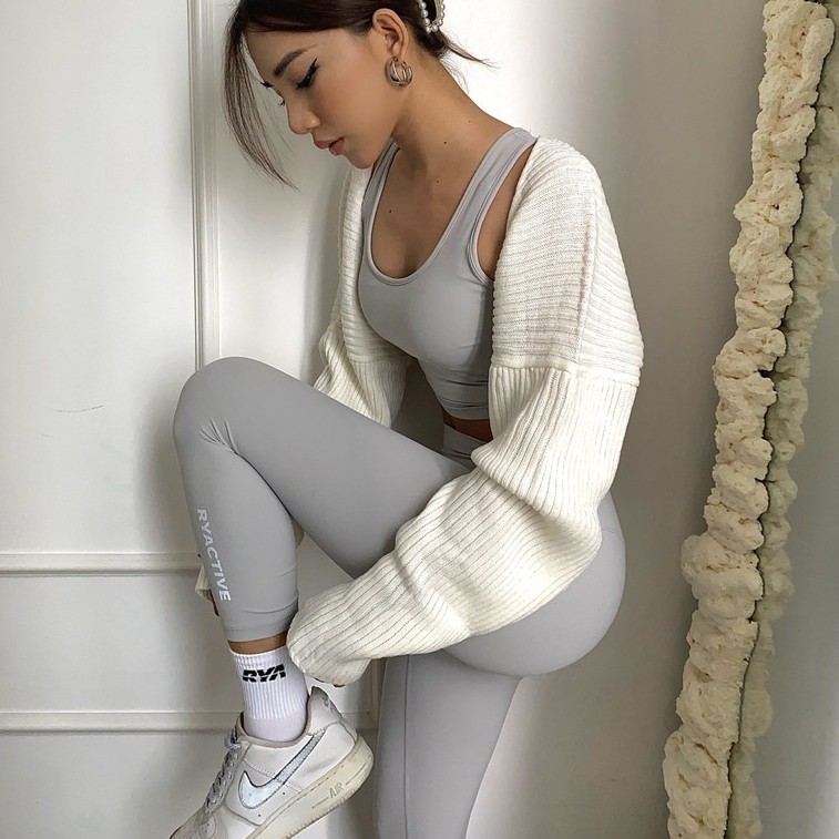 Quần legging thể thao dáng lửng RYACTIVE - MEDIUM LEGGING Light grey