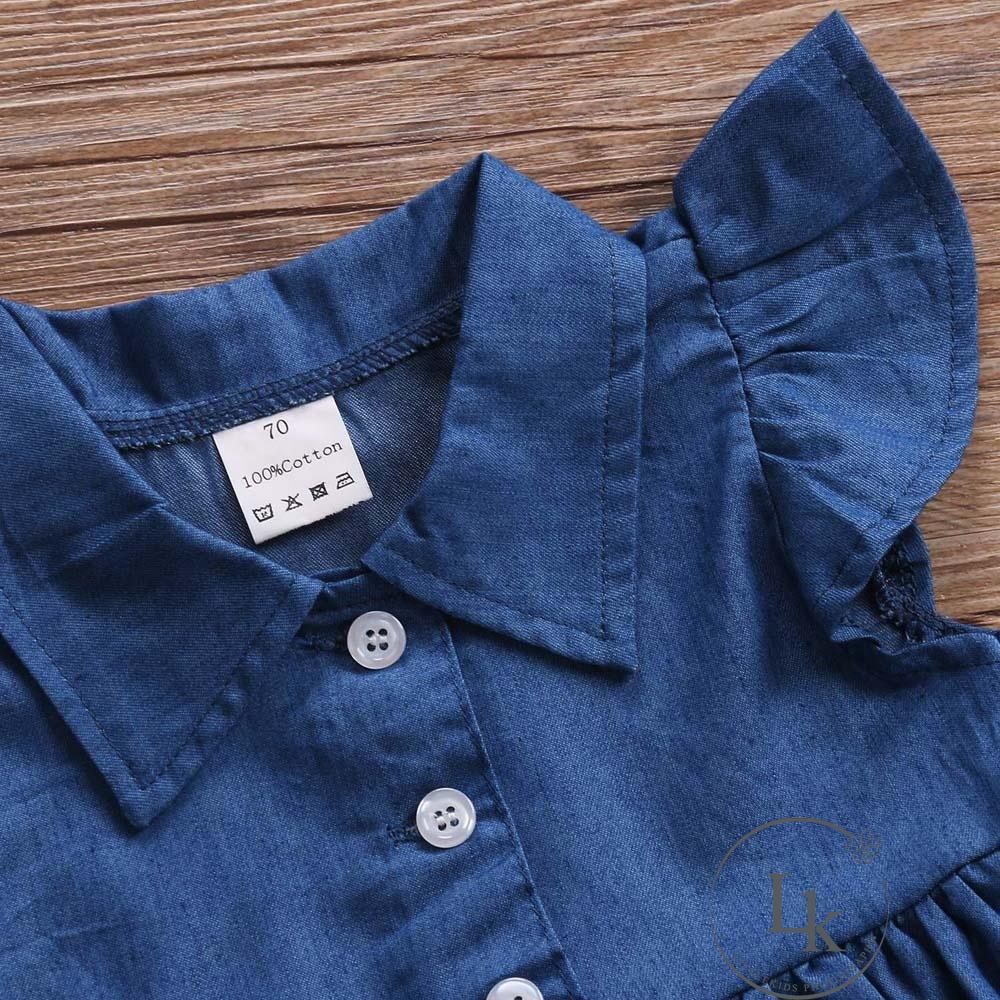 Đầm denim cộc tay phối cúc dễ thương cho bé gái