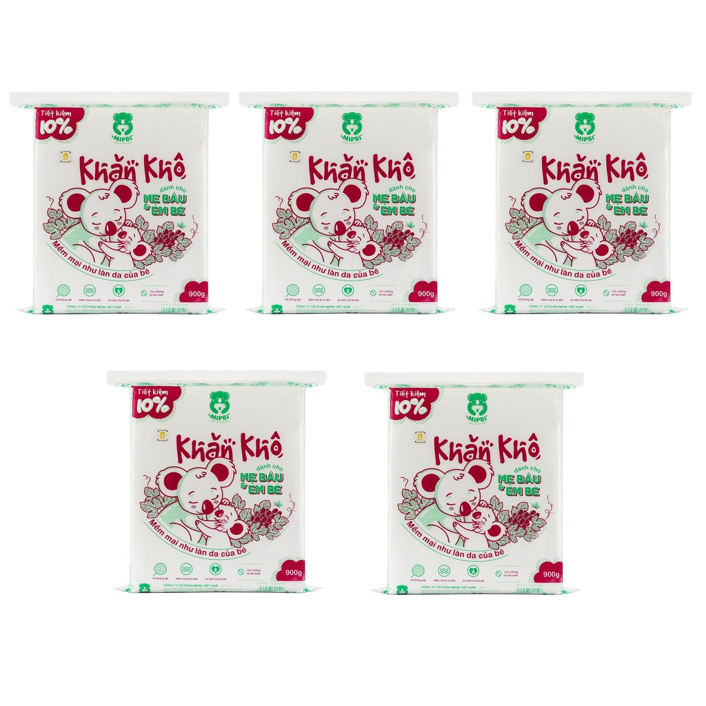 SET 5 gói khăn vải khô đa năng cao cấp Mipbi 260g, 300g, 400g, 500g, 600g, 900g (tờ 15x20cm)