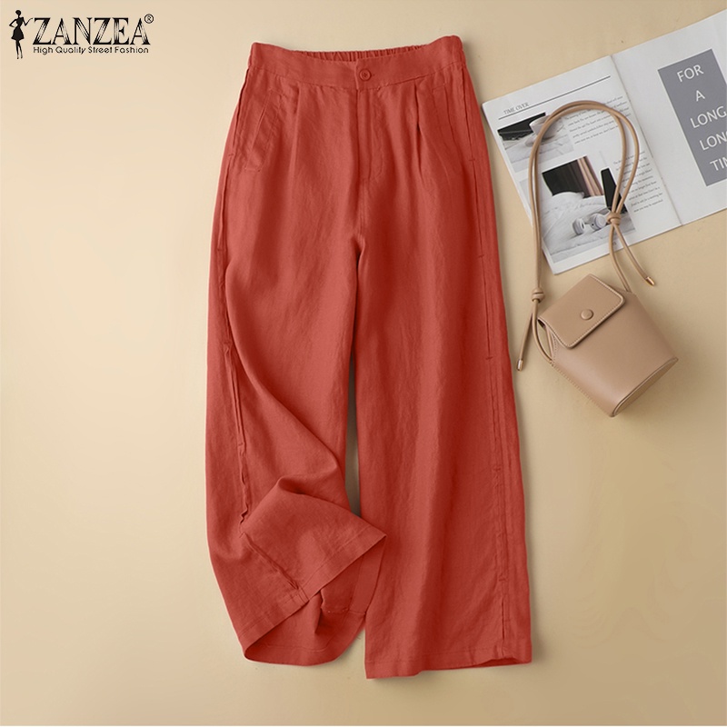 Quần ZANZEA ống rộng màu trơn có túi thời trang cá tính cho nữ