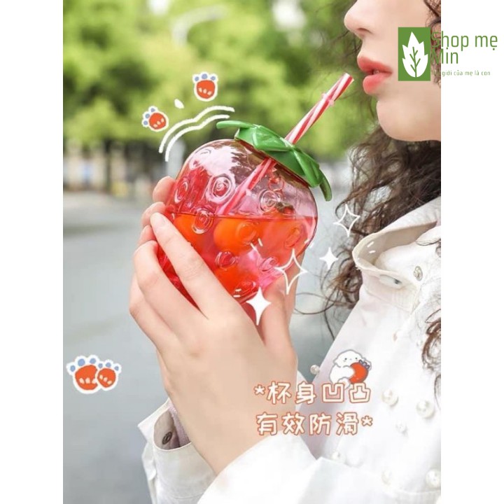 Cốc nước hình quả dâu tây kute, Ly dâu tây 500ml có ống hút và móc khóa trang trí hình dâu tây - MIN55 | BigBuy360 - bigbuy360.vn