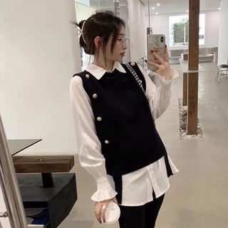 Set áo gile len mix sơ mi trắng