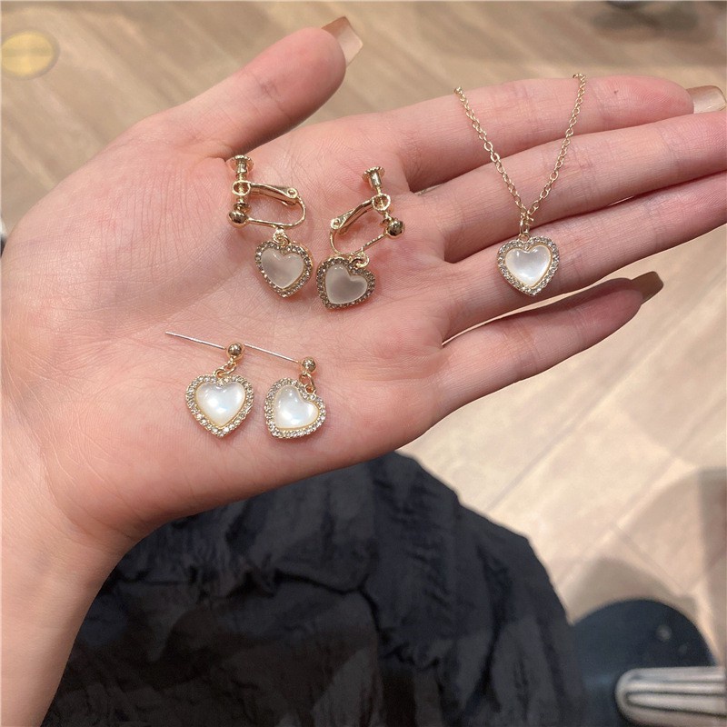 [Bông tai và Vòng cổ thiết kế mới tinh tế hình trái tim thời trang F022 2021