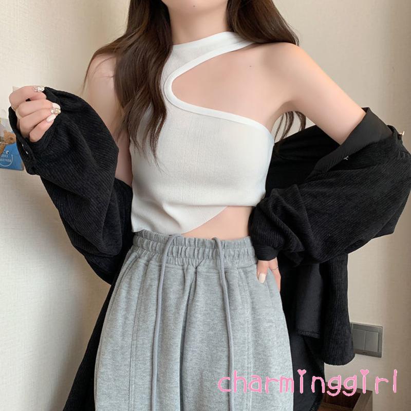 Áo Croptop Sát Nách Màu Sắc Trơn Thiết Kế Độc Đáo Cho Nữ