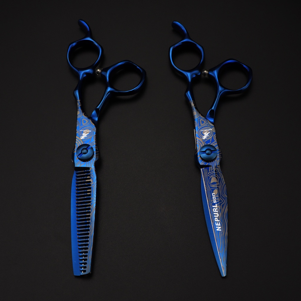 Kéo Cắt Tóc Răng Cưa 6 inch 440C Freelander Bằng Thép Màu Xanh Dương