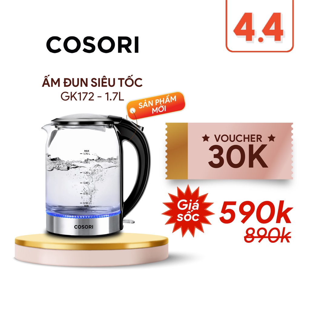 [Mã ELMALL150 giảm 8% đơn 500K] Bình ấm đun siêu tốc Cosori GK172-CO 1.7L