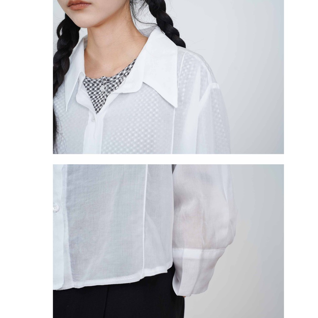 [gwilee] silk slit shirts - áo sơ mi trắng vải lanh cao cấp Hàn Quốc