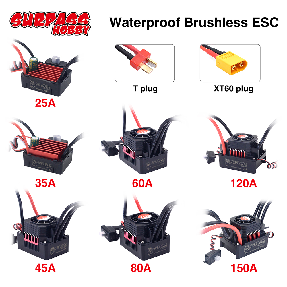 Surpasshobby ESC 150A 80A 120A 25A 35A 45A 60A Chống Thấm Nước Cho 1 / 8 1 / 10 1 / 12 RC Xe Động Cơ