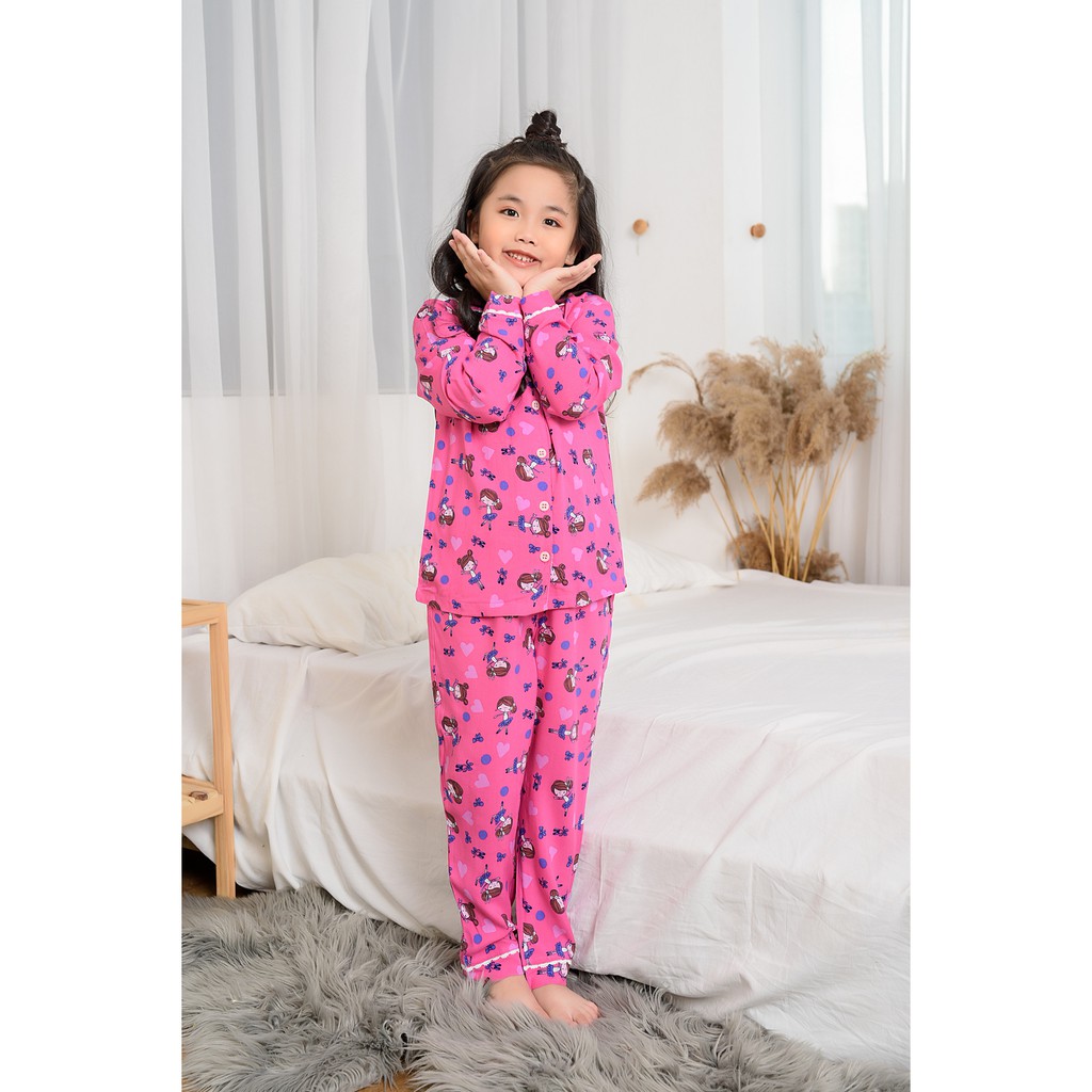 Bộ pijama lanh quần dài, áo dài bé gái B70.2002 - Thời Trang Gia Đình VT