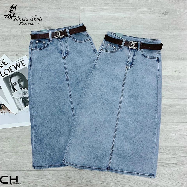 Chân váy bò xẻ sau dáng dài, chân váy denim lưng cao quyến rũ, hách dáng cho nữ hàng Quảng Châu CAO CẤP MÃ Q7021