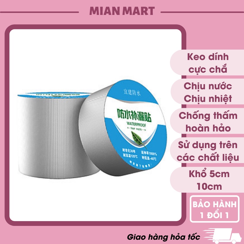 Băng keo siêu dính chống thấm chịu nhiệt dài 5m - Chống dột nhà, rò rỉ nước - Mian Mart