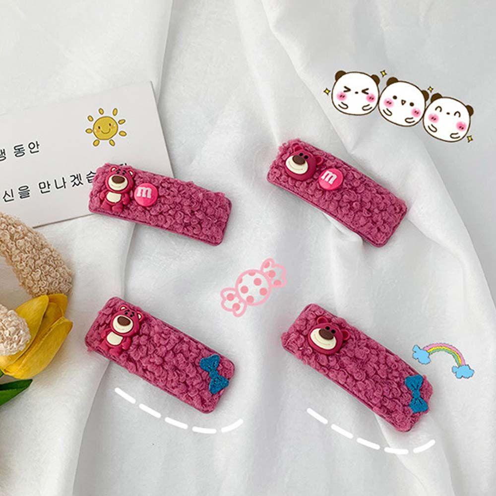 Kẹp Tóc Vải Lông Cừu Đính Hình Gấu Dâu Tây Hoạt Hình 15H Phong Cách Hàn Quốc Ngọt Ngào