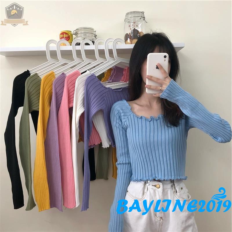 Áo Lửng Dệt Kim Tay Dài Màu Sắc Nhã Nhặn Thời Trang Dành Cho Nữ