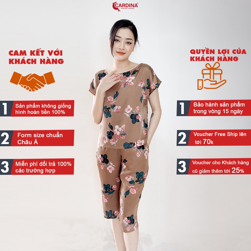 Đồ Bộ Nữ 𝐂𝐀𝐑𝐃𝐈𝐍𝐀 Chất Lụa Satin Cao Cấp Áo Cổ Thuyền Quần Lửng Họa Tiết 2SF09