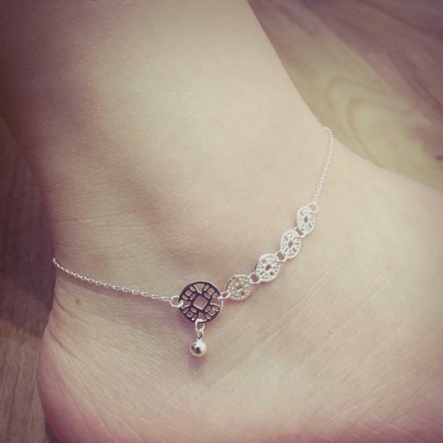 Lắc chân bạc nữ Tlee, Lắc kim tiền may mắn- TleeJewelry