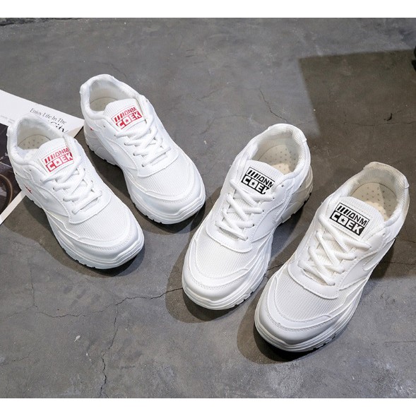 [FREE SHIP] Giày sneaker nữ độn đế đẹp viền khâu chữ, gót giả đèn