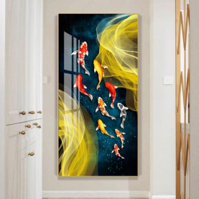 HS 05 Tranh Cá Treo Tường Trang Trí Phòng Khách/ Ăn/ Phòng Ngủ/ Cầu Thang/ Hành Lang Hoa Lá Hoa Sen Rẻ Quạt Cá Coi Decor