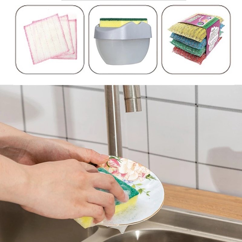 Set 2 Hộp Đựng Dung Dịch Rửa Chén Kèm Mút Rửa Chén Tiện Dụng Cho Nhà Bếp