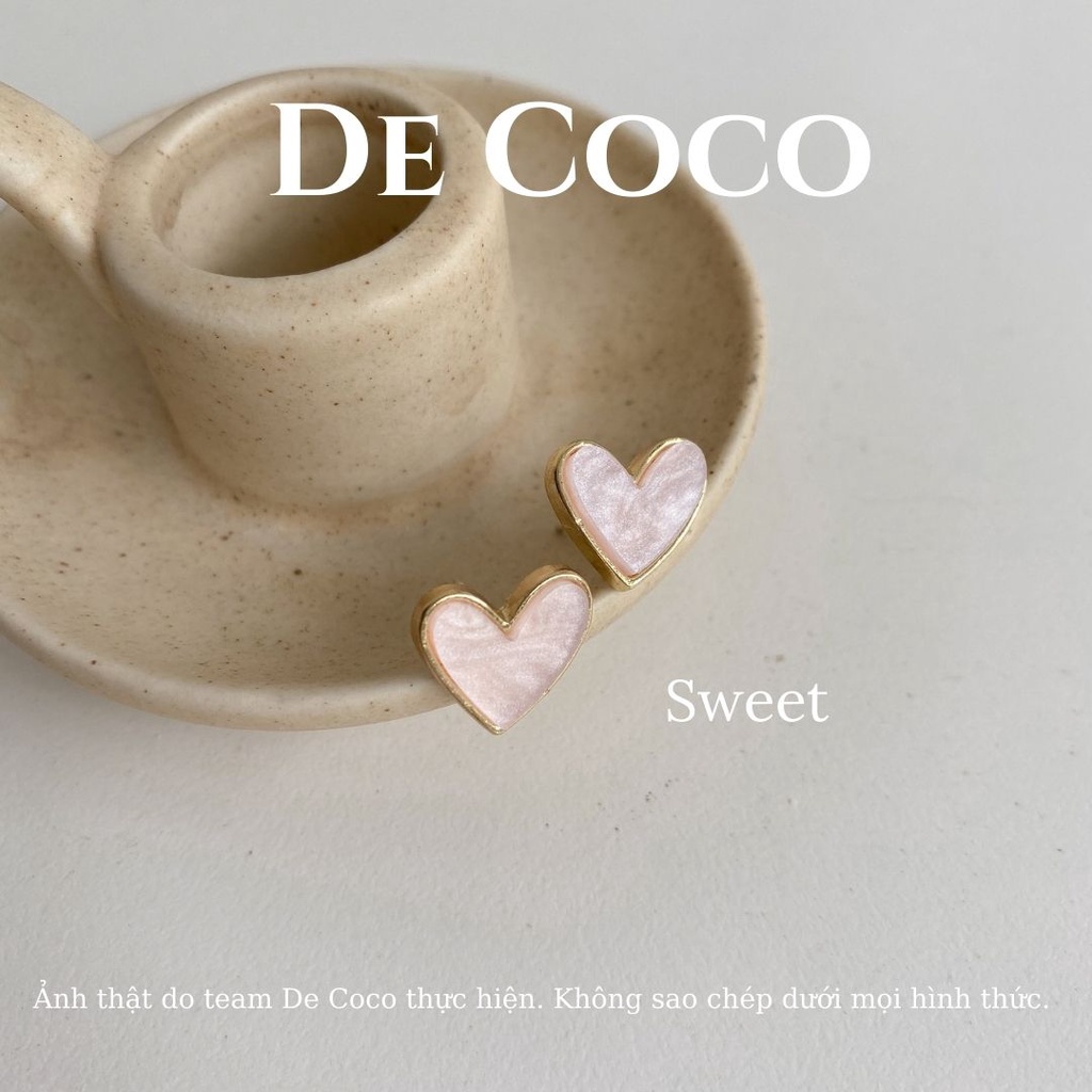 Khuyên tai bạc hình trái tim mini sắc màu De Coco