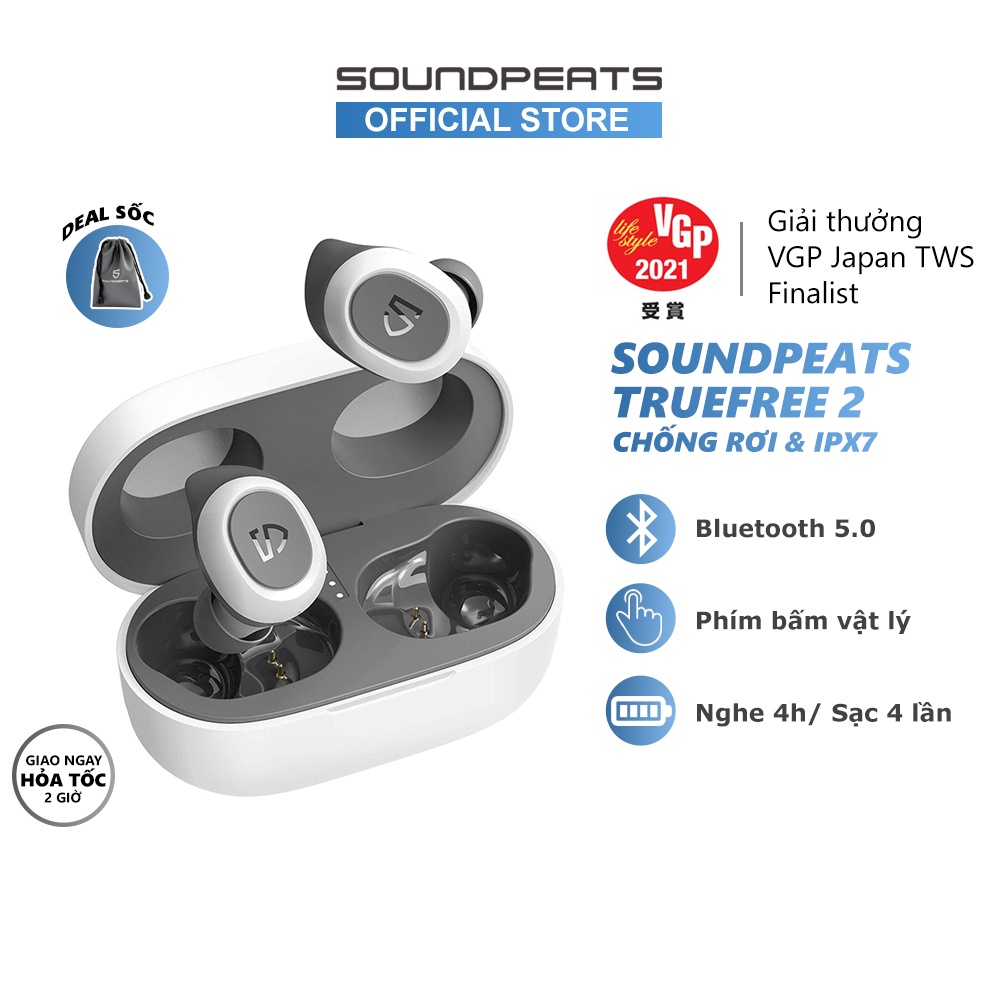Tai nghe True Wireless SoundPEATS TrueFree2 thể thao IPX7 (Trắng)