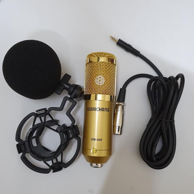 combo bộ mic thu âm livestream hát karaoke online micro woaichang bm900 card v8 bluetooth tặng tai nghe