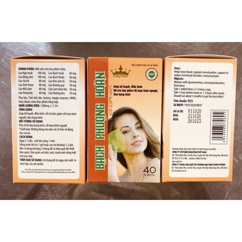 BẠCH PHƯỢNG HOÀN Kingphar - Hộp 40 viên- Viên Uống Hỗ Trợ Điều Hòa Kinh Nguyệt, Phụ Khoa