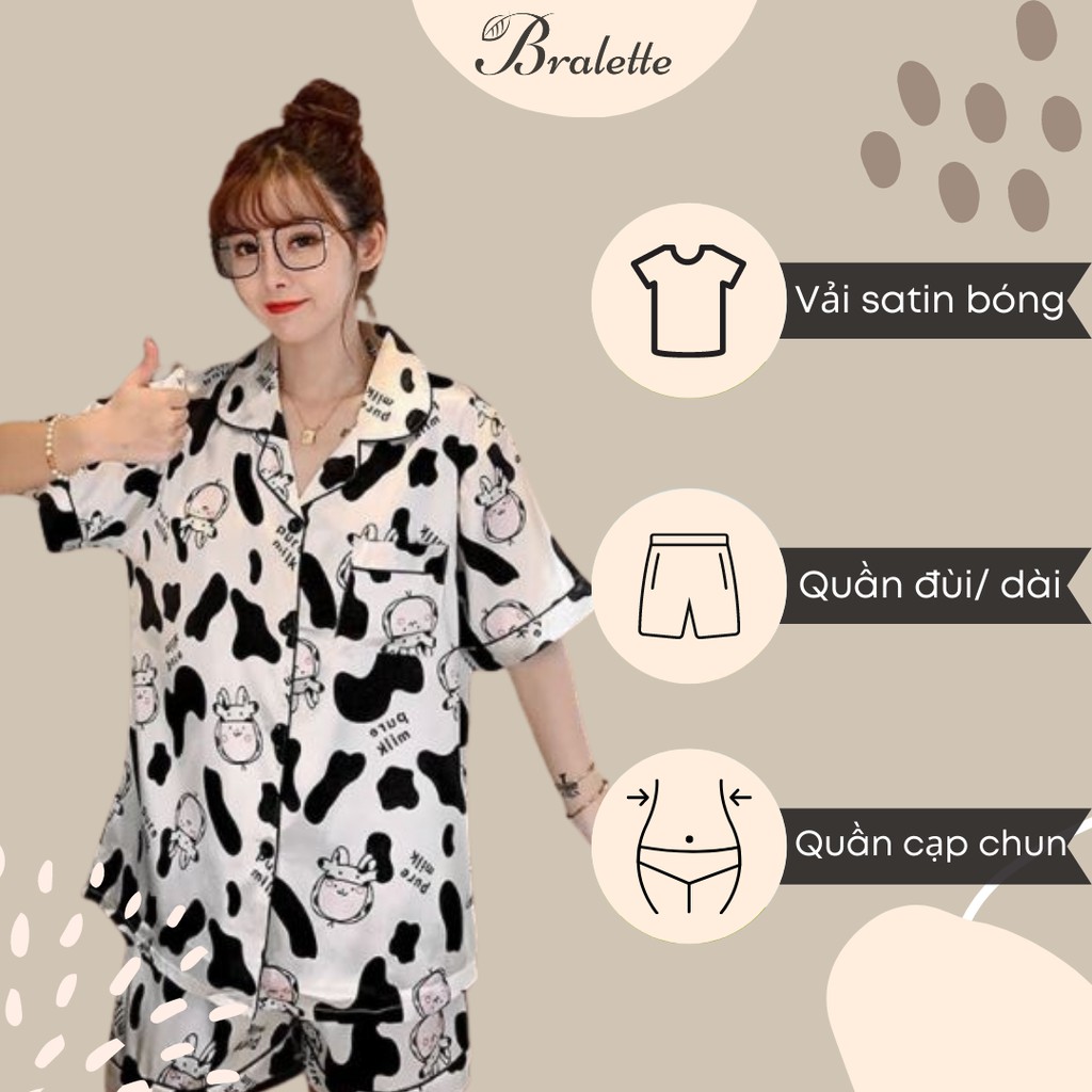 Đồ ngủ nữ, bộ đồ mặc nhà Pijama lụa họa tiết Bò Sữa chất vải trơn nhẹ phù hợp với mùa hè - Shop Bra102.vn B053 | BigBuy360 - bigbuy360.vn