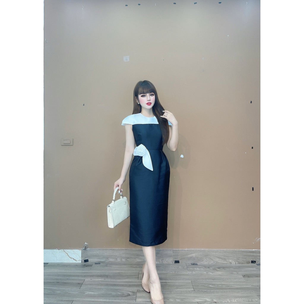 [Mã SKAMA06 giảm 8% tối đa 50K đơn 250K] Monoco- Váy taffta phối trắng đính hoa eo- 8513 | BigBuy360 - bigbuy360.vn