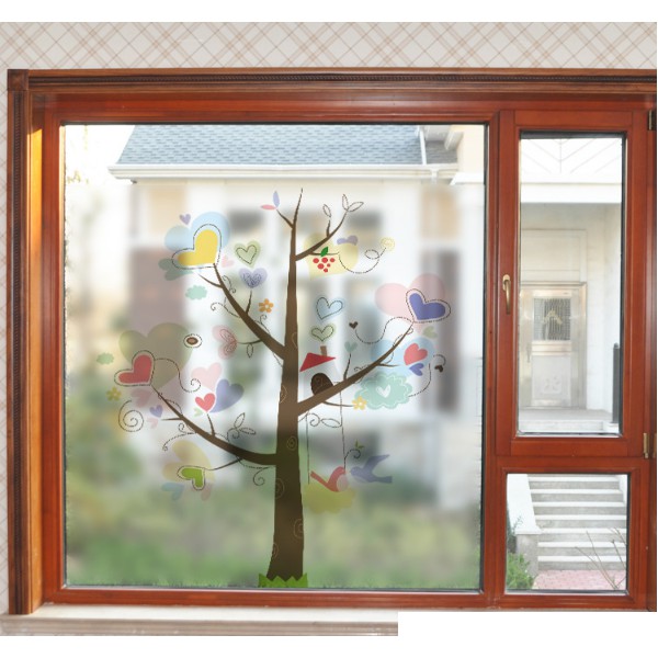 Decal dán kính cao cấp - Cây Lá Tình Yêu Sắc Màu ( 60x58cm )