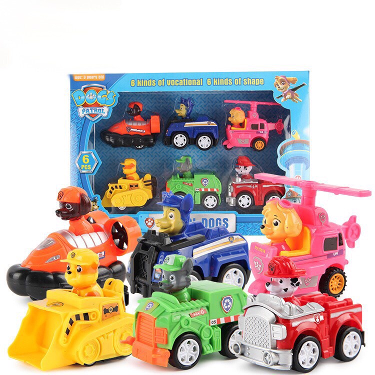 Đồ chơi bộ 6 đội chó cứu hộ Paw Patrol kèm xe đáng yêu