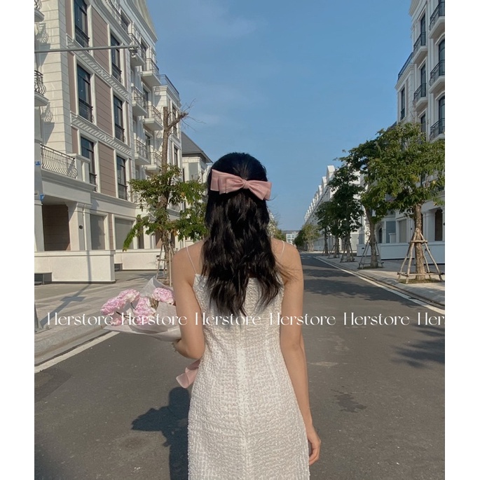 Đầm trắng hai  dây có lót xịn xò đi biển, đi tiêc- Herstore