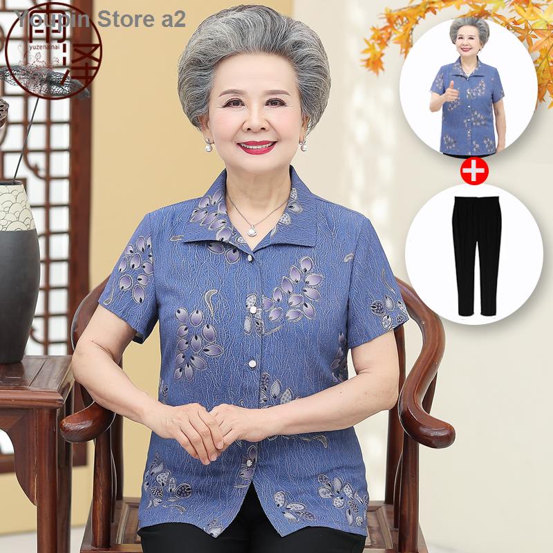 Áo Sơ Mi Tay Ngắn Thời Trang Mùa Hè Cho Phụ Nữ Trung Niên 60-70 Tuổi