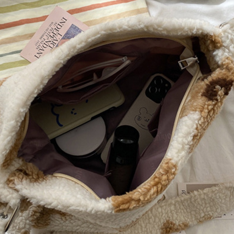 Túi Tote Đeo Vai Giả Lông Cừu Mềm Mại Sức Chứa Lớn Cho Nữ