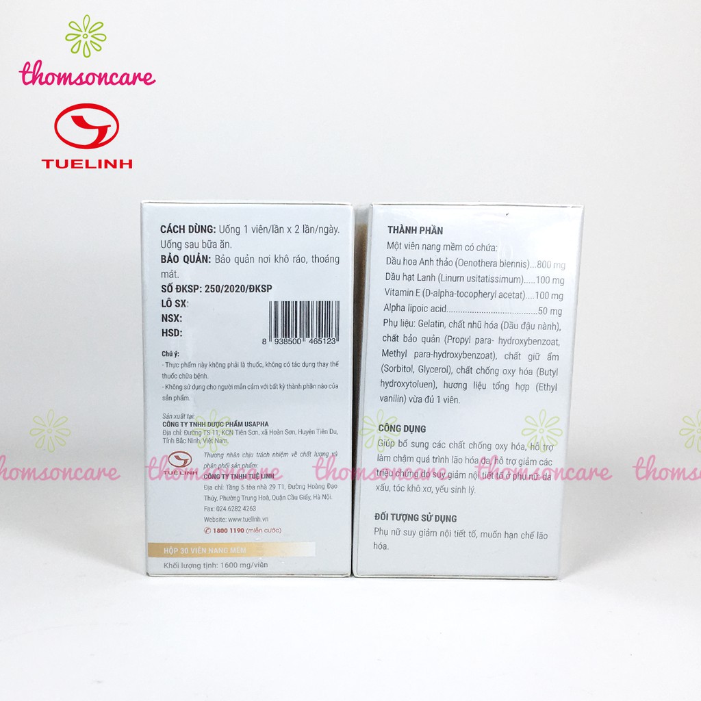 Cân bằng nội tiết, giảm lão hóa từ Dầu hoa anh thảo Oeneva của Dược Tuệ Linh - đẹp da Oen Eva hộp 30 viên | BigBuy360 - bigbuy360.vn