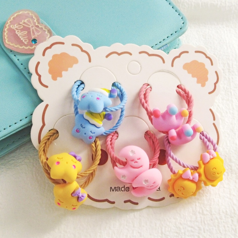 Set 10 Dây Cột Tóc Họa Tiết Hoạt Hình Cho Bé Gái